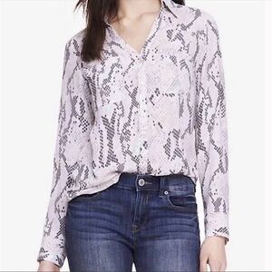 Express Womens V-Neck Button Down Collared Snakeskin Pattern Portofino Shirt